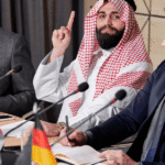 Saudi Arabia's foreign minister and Russia's foreign minister engage in a diplomatic meeting.